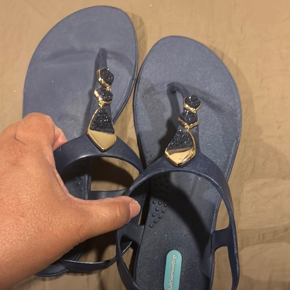 OKA b. Blue and Gold Sandals with Shiny Details
